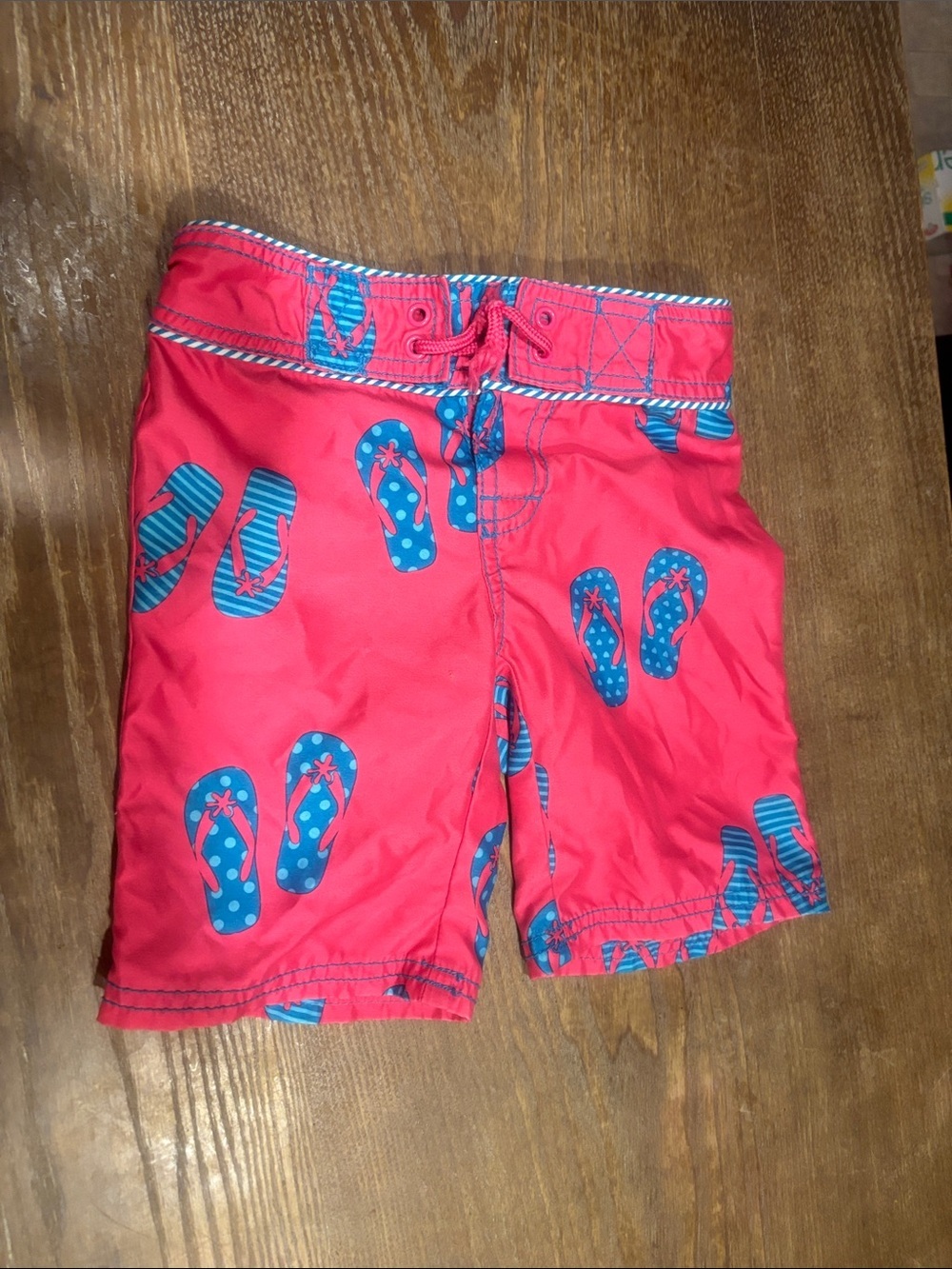 Old Navy Red Swim Shorts with Blue Flip-Flop Print